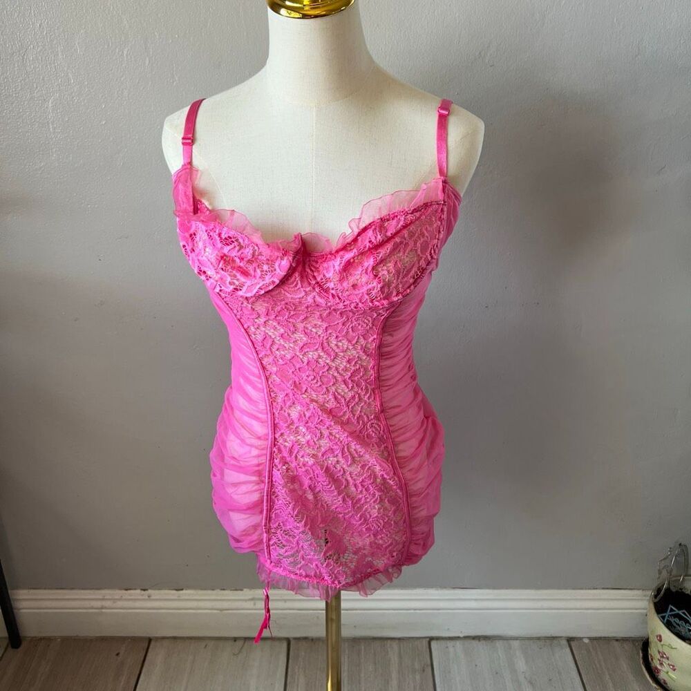 Dream girl lingerie teddy lace open back heart shape pink